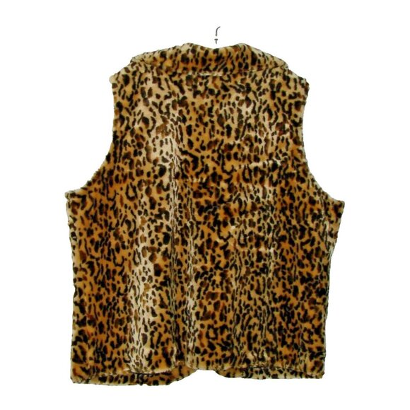 Faux Fur Leopard Print Lined Vest Womens 2XL Two Twenty by Blair Button Down - Picture 2 of 9